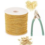 Crafts Haveli Jewellery Chain for DIY Jewelry Making Necklace Earring Findings Accessories, Golden 1mm 10 Mtr with Side Cutter Plier & 20 Lobster and Free Jump Ring