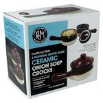 R & M International Set of 2 Individual Onion Soup Crocks, Brown