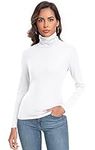 Women's Long Sleeve Casual Lightweight Turtleneck Top Slim Fit Thermal Active Layer Shirts, White, Medium