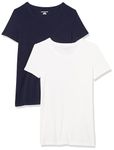 Amazon Essentials Women's Classic-Fit Short-Sleeve Crewneck T-Shirt, Pack of 2, Navy/White, XL