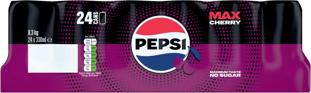 Pepsi Max Cherry Soft Drink, 24 x 330ml Cans