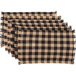 VHC Brands Classic Country Primitive Tabletop & Kitchen-Burlap Check Fringed Placemat Set of 6, 12" x 18", Ebony Black