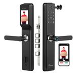LAVNA Camera Smart Door Lock | 7 Way Unlock | Fingerprint, Mobile App, WiFi + Bluetooth, OTP, PIN, RFID Card and Manual Key | Built-in Camera n Screen | 5 Bolts | fit with Wooden Doors (LA24, Black)