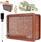 Wooden Cash Saving Box, 2024 New Money Saving Box Cash Vault Wooden Savings Box Retro Style Wooden Money Box with Counter Piggy Bank Handmade Saving Money Goal Piggy Bank (5000)