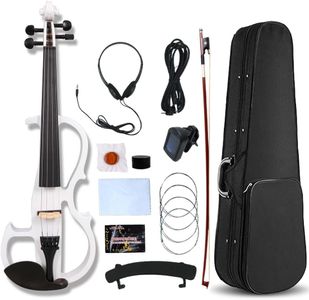 Vetimobato Electric Violin 4/4 Full Size Solid Wood Silent Violin Set for Adults Beginner Practice Electric Fiddle with Ebony Fittings Hard Case & Bow(4 String White)