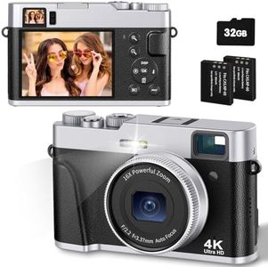 CAMKORY Camara de Fotos Digital 4K 48MP Autofoco Tarjeta 32G Visor Optico Cámara Digital Compacta Fácil de Usar Zoom 16x Flash Estabilización Imagen Ligero para Principiante 2 Baterías Negro