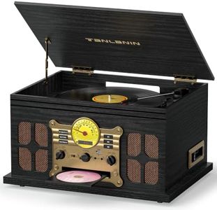 TANLANIN 10-in-1 Bluetooth Record Player with Speakers, CD/Cassette, Black