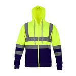 Hi Vis Hoodie Work Hoodies For Men High Vis Hoodie Hi Viz Hoodies For Men Reflective Hoodie Neon Hoodie Reflective Hoodies For Men Two Tone Safety Zip Hoodie -Neon Yellow-Navy Tone-S