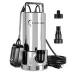 Lanchez 1.6 HP Stainless Steel Sump Pump Submersible with Automatic Float Switch, 5500GPH Clean/Dirty Transfer Water Pump with 25FT Cord for Swimming Pool Garden Basement Tub Pond Draining