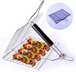 Tongke Barbecue Fish Grilling Basket, Folding Portable BBQ Grill Basket for Fish Vegetables Meat Steak Shrimp Chops with Removable Handle, Come with Storage Bag