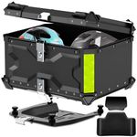 LESANM 65L Motorcycle Top Case, [Heavy Duty] Aluminum Universal Motorbike Tail Box Trunk Tour Storage with Bracket Base Plate for Helmet Luggage, Waterproof Motorcycle Top Box with Back Cushion,Black