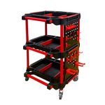 Rolling Utility Detailing Tool Cart Organizer, 3 Tier Car Wash Detail Trolley with Side Hanging Plate & Hooks, for Mechanics & Detailers During Repairs Car Wash/Wax Mobile Utility Cart