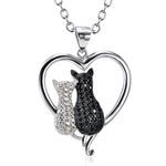 YAFEINI Cat Necklace Sterling Silver Animal Cats Heart Pendant Necklace Jewellery Gifts for Women Mum Daughter (Black cat necklace)