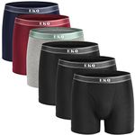 EKQ Mens Bamboo Underwear Boxer Multipack Briefs Breathable Tagless Underpants with Fly Pouch Comfy Stretch Men's Trunk 6-Pack (3 Black,Grey,Navy Blue,Red, L)