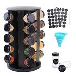 Yunkctuk Rotating Spice Rack 360°,Spice Organiser with 20 Jars,Free Standing Spice Rack,Stainless Steel Spice Rack Storage for Kitchen, Black