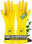 F8WARES 14 Inch Long & Thick Rubber Heavy Duty Gardening Gloves - Waterproof Hand Gloves for Garden Work - Handling Accessories Tools & Equipments for Home Garden,Dairy Farming, Beekeeping & Kitchen