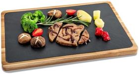 Acacia Wood Serving Board Serving Platter with Slate, Serving Plate Cheese Board Charcuterie Board 13x9in for Cheese Meat Appetizer Gifts for Women Housewarming New Home Wedding Couple Bridal Shower