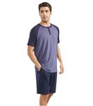 DAVID ARCHY Men's Sleepwear Cool & Soft Bamboo Rayon Mens Summer Pajamas Set Short Sleeve Mens Pjs Sets with Pockets Navy Blue