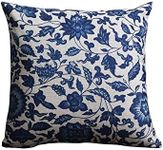 B (45X45cm) Decorative Hamptons Oriental Blue Floral Linen Cushion Cover Pillow Case