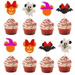 Arthsdite 24pcs Mini Mouse Inspired Halloween Cupcake Toppers Witch Hat Bat Ghost Spooky Cupcake Picks for Halloween Mini Mouse Theme Baby Shower Birthday Party Cake Decorations Supplies