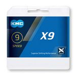 KMC Bike Chain X9, High Performance Bicycle Chain, Unbeatable Durability & Easy Mounting With X-Bridge Outer Plate, Shifting Performance Bicycle Chain, 9-Speed Bike Chain, 1/2" X 11/128" - 114 links