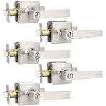 GOBEKOR 5 Pack Brushed Nickel Door Handles,Nickel Door Lever Privacy Use Door Lock Set,Interior Bathroom/Bedroom Door Handle Satin Nickel,Reversible for Left Right Sided Doors
