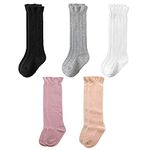 FedMois 5 Pairs Baby Girls Knee High Long Socks Cotton Knitted Stocking, Multicolor, 1-3 Years