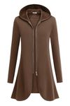 Zeagoo Women's Long Zip Up Hoodie Light Oversized Thin/Fleece Tunic Hooded Sweatshirt Jacket with Pockets Brown