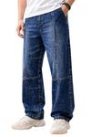 Ben Martin Dark Blue Baggy Jeans for Men | Loose Fit Wide Leg Denim Pants | Streetwear Relaxed Fit Casual Jeans: | Stretchable Cotton Blue Jeanss 36