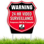 24 Hour SHIELD Video Surveillance Sign - Home Security CCTV System in Operation Yard Sign (Red Coroplast)