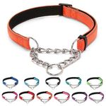 LOS ANDES Dog Choke Collar Martingale Collar with Limited Chain Strong Nylon Collar with Soft Padded No Pull Reflective Training Collar for Large, Medium and Small Dogs(S:Neck 25-45cm,Orange)