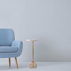 The Raavya Round Wood & Resin Drink Side Table | Gold Corner Table for Living Room Decor | Side Table, Plant Stand, End Table for Diwali & Festive Season | Dia:10 inches, Height: 20 inches