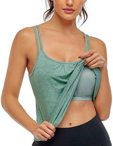 Hibelle Razorback Tank Tops for Women, Workout Yoga Running Exercise Top Shelf Bra Shirts Summer Basic Muscle Tanks Sport Clothes Active Athletic Wear Green Small