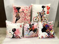 Maple Craft 5 Angel Girls Canvas Cotton Cushion Cover 16 X 16 inches, Set of 5 Pieces