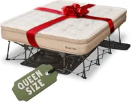 Oaktiv Queen Air Mattress with Frame, Self Inflating/Deflating Air Mattress on Stand - PeakRest Blow Up Anywhere Bed for Guests, Camping - Portable Queen Bed with Travel Rolling Case on Wheels