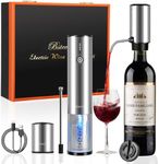 Electric Wine Openers Gift Set with Wooden Case,One-Click Automatic Electric Wine Bottle Opener Wine Aerator&Pourer,Staniless Steel Rechargeable Corkscrew Wine Openers Set (Stainless Steel- Silver)