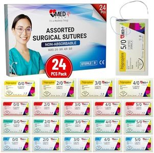 Practice Sutures Thread with Needle - 24 Pack Mixed 2/0, 3/0, 4/0 Suture Practice Kit - Survival Stitches Kit Military Grade, Medical and Nursing Surgical Suture Kit (Demonstration and Training only)