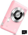 Digital Camera, UHD 4K Kids Camera, 48MP Point and Shoot Digital Cameras with 64GB SD Card and 16X Digital Zoom Anti Shake, Compact Portable Small Gift Camera for Kids Boys Girls Students, Pink