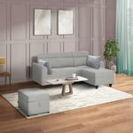 duroflex Zivo Plus Cloudy Grey Fabric 2 Seater LHS or RHS L Shape Interchangeable Sectional Sofa Set with Lounger (Chaise)