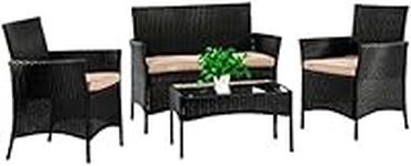 FDW Wicker Patio Furniture 4 Piece Patio Set Chairs Wicker Sofa Outdoor Rattan Conversation Sets Bistro Set Coffee Table for Yard or Backyard