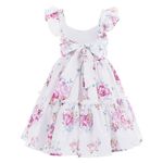 Flofallzique Vintage Girls Floral Dress Summer Kids Tiered Midi Birthday Party Dresses (7,Ivory)