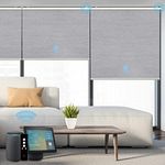 SmartWings Motorized Roller Shades, Auto Smart Window Blinds 100% Blackout with Zigbee Motor Alexa, Cordless Remote Control Rechargeable, Light Grey, W33 xH72