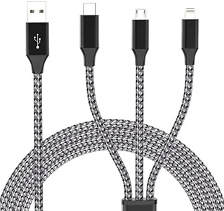 Lightning Cable, iPhone Charger Cable Nylon Braided 3 in 1 Charging Cable Multi USB Cable Fast Charging Cord with Type-C, Micro USB and IP Port, Compatible with Most iPhones & iPads (2 Pack)