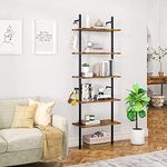 Industrial Ladder Shelf 5-Tier Bookcase Rack 180CM Storage Unit with Metal Frame Floating Wall Shelf for Living Room, Office, Bedroom