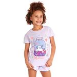 Kids Girls Unicorn Magic 100% Cotton Glitter Purple Short Sleeved Pyjama Set Summer PJ's Outfit Lilac 9-10 Years