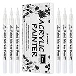 JEFFNIUB Acrylic Paint Pens, Set of 6 Permanent Markers 0.7mm Extra Fine Point Waterproof Art Pen for Stones,Canvas, Fabric, Wood, Metal and and DIY Painting - White