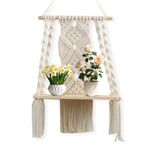 Tuzsocr Boho Macrame Wall Hanging Shelf,boho Room Decor Floating Shelf,Wall Hanging Holder Hanging Bohemian Shelf Tapestry,Macrame Handmade Cotton Rope Shelf Plant Holder,for Home Wall Decor