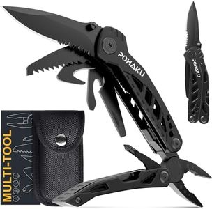 Multitool Knife, Pohaku 13 in 1 Pocket Multitool, Multi Tool with 3" Large Blade, Safety Locking Design, Spring-Action Plier, Durable Nylon Sheath for Outdoor, Camping, Fishing, Survival,Hiking