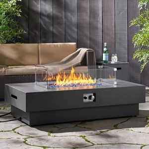 ReeQuo 60'' Outdoor Propane Fire Pit Table with Tank Cover Wind Guard