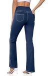 CHANLEED Women's Bootcut Yoga Pants, Wide Leg Leggings with Pockets High Waist Flare Dress Pants Petite/Regular/Tall（Navy Blue-L）